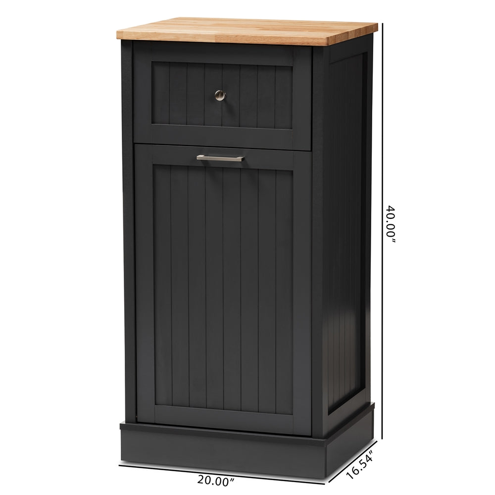 Baxton Studio Marcel Farmhouse And Coastal Dark Grey And Oak Brown Finished Kitchen Cabinet