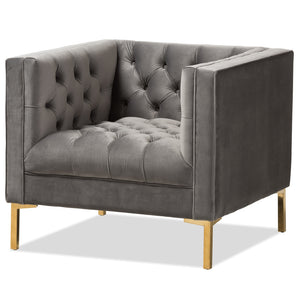 Baxton Studio Zanetta Luxe And Glamour Grey Velvet Upholstered Gold Finished Lounge Chair