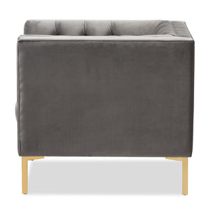 Baxton Studio Zanetta Luxe And Glamour Grey Velvet Upholstered Gold Finished Lounge Chair