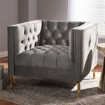 Load image into Gallery viewer, Baxton Studio Zanetta Luxe And Glamour Grey Velvet Upholstered Gold Finished Lounge Chair
