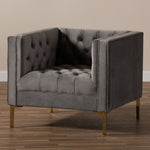 Load image into Gallery viewer, Baxton Studio Zanetta Luxe And Glamour Grey Velvet Upholstered Gold Finished Lounge Chair
