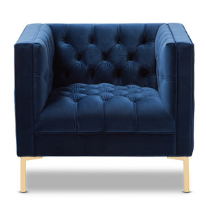 Baxton Studio Zanetta Luxe And Glamour Navy Velvet Upholstered Gold Finished Lounge Chair