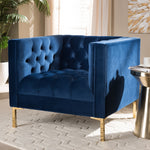 Load image into Gallery viewer, Baxton Studio Zanetta Luxe And Glamour Navy Velvet Upholstered Gold Finished Lounge Chair
