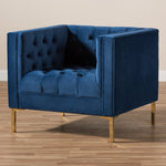 Load image into Gallery viewer, Baxton Studio Zanetta Luxe And Glamour Navy Velvet Upholstered Gold Finished Lounge Chair
