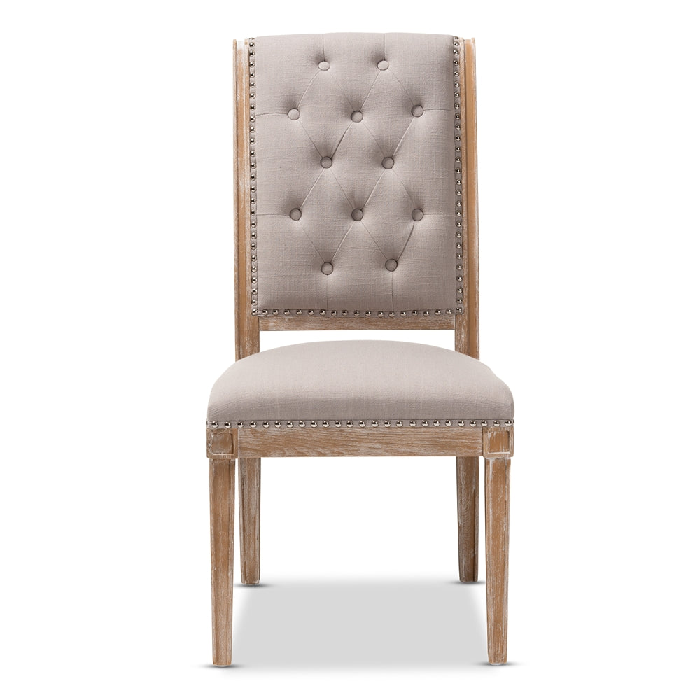 Baxton Studio Charmant French Provincial Beige Fabric Upholstered Weathered Oak Finished Wood Dining Chair