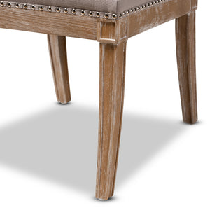 BAXTON STUDIO CHARMANT FRENCH PROVINCIAL BEIGE FABRIC UPHOLSTERED WEATHERED OAK FINISHED WOOD DINING CHAIR