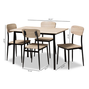 Baxton Studio Honore Mid-Century Modern Light Brown Wood Finished Matte Black Frame 5-Piece Dining Set