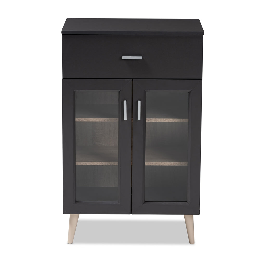 Baxton Studio Jonas Modern And Contemporary Dark Grey And Oak Brown Finished Kitchen Cabinet