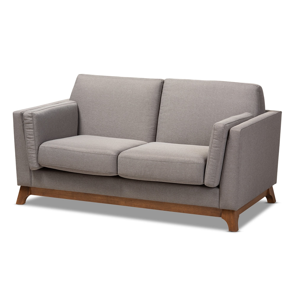 Baxton Studio Sava Mid-Century Modern Fabric Upholstered Walnut Wood 2-Seater Loveseat