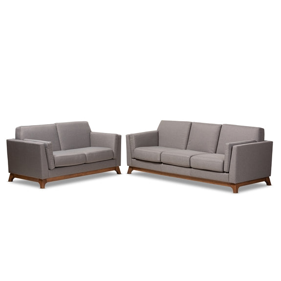 Baxton Studio Sava Mid-Century Modern Fabric Upholstered Walnut Wood 2-Piece Living Room Set