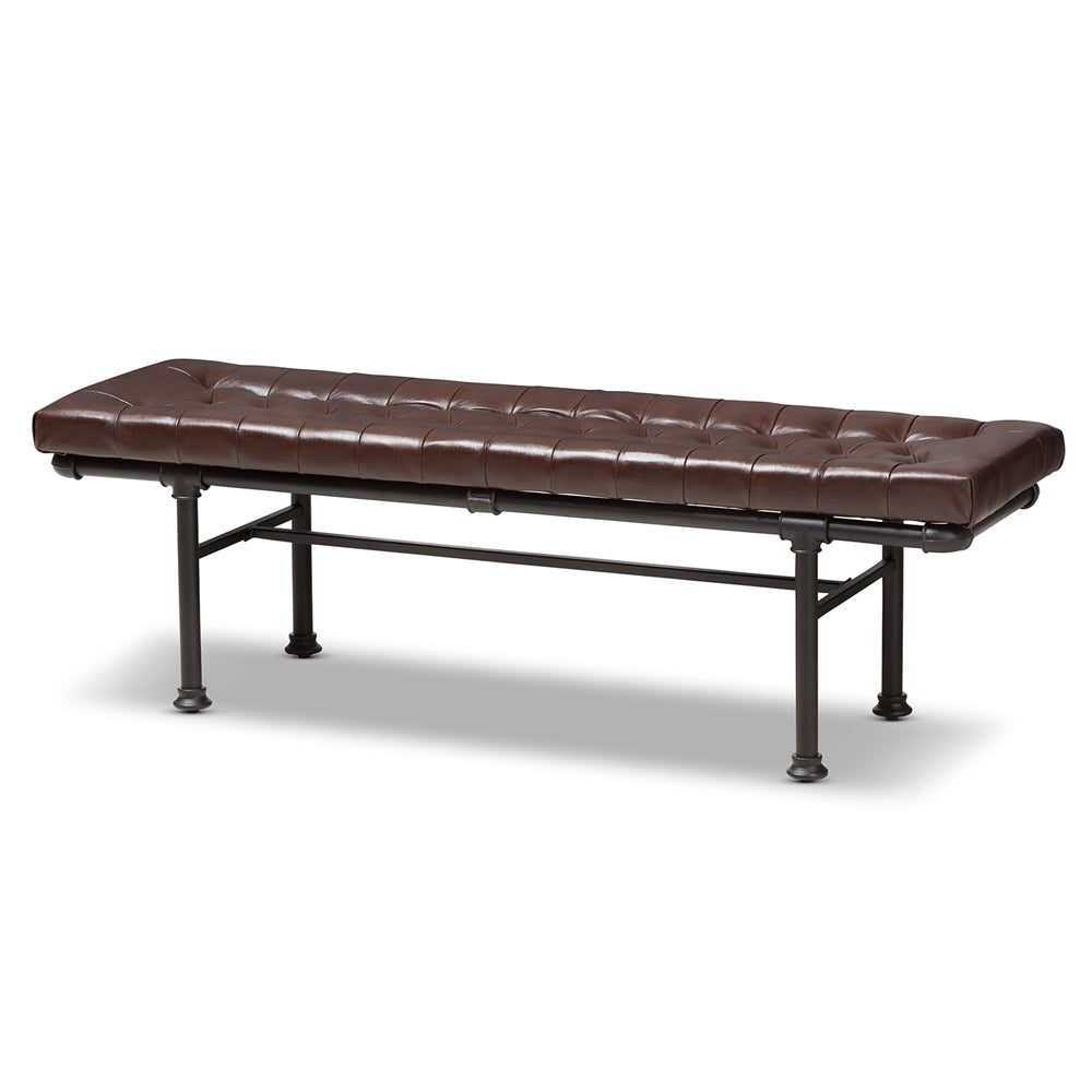 Baxton Studio Zelie Rustic and Industrial Faux Leather Upholstered Bench