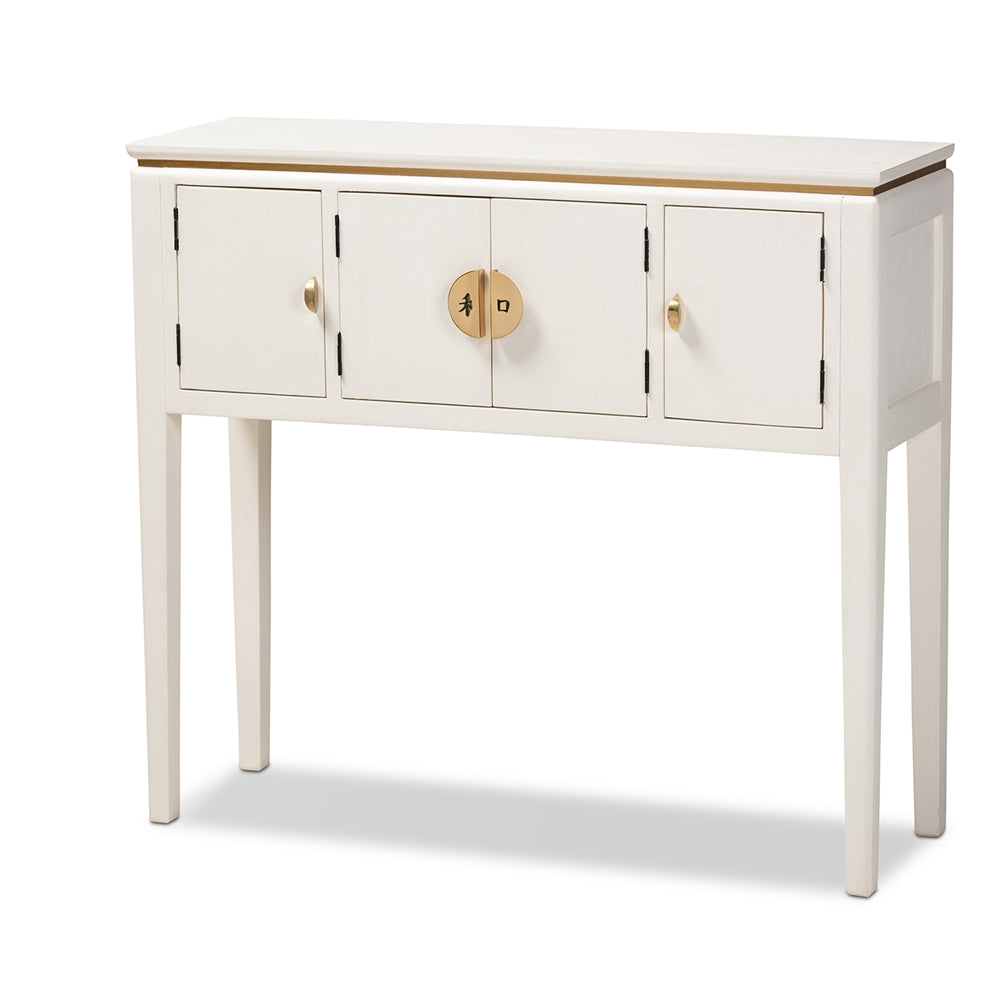 Baxton Studio Aiko Classic And Traditional Japanese-Inspired Off-White Finished 4-Door Wood Console Table