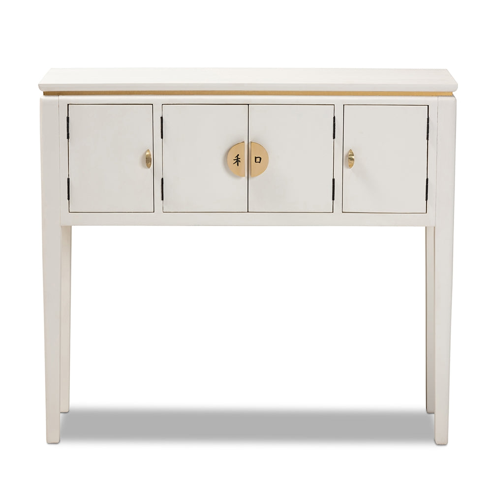 Baxton Studio Aiko Classic And Traditional Japanese-Inspired Off-White Finished 4-Door Wood Console Table