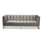 Load image into Gallery viewer, Baxton Studio Ambra Glam And Luxe Grey Velvet Fabric Upholstered And Button Tufted Sofa With Gold-Tone Frame
