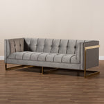 Load image into Gallery viewer, Baxton Studio Ambra Glam And Luxe Grey Velvet Fabric Upholstered And Button Tufted Sofa With Gold-Tone Frame
