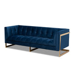 Load image into Gallery viewer, Baxton Studio Ambra Glam And Luxe Navy Blue Velvet Fabric Upholstered And Button Tufted Gold Sofa With Gold-Tone Frame
