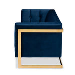 Load image into Gallery viewer, Baxton Studio Ambra Glam And Luxe Navy Blue Velvet Fabric Upholstered And Button Tufted Gold Sofa With Gold-Tone Frame
