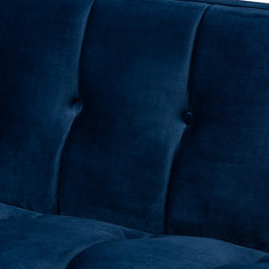 Baxton Studio Ambra Glam And Luxe Navy Blue Velvet Fabric Upholstered And Button Tufted Gold Sofa With Gold-Tone Frame