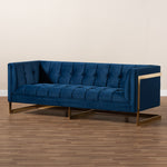 Load image into Gallery viewer, Baxton Studio Ambra Glam And Luxe Navy Blue Velvet Fabric Upholstered And Button Tufted Gold Sofa With Gold-Tone Frame
