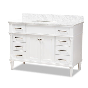 Baxton Studio Monte 48-Inch Transitional finished Wood and Marble Single Sink Bathroom Vanity