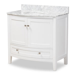 Baxton Studio Nicole 36-Inch Transitional Finished Wood and Marble Single Sink Bathroom Vanity