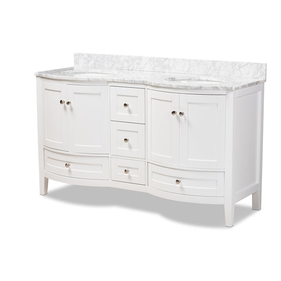 Baxton Studio Nicole 60-Inch Transitional Finished Wood and Marble Double Sink Bathroom Vanity