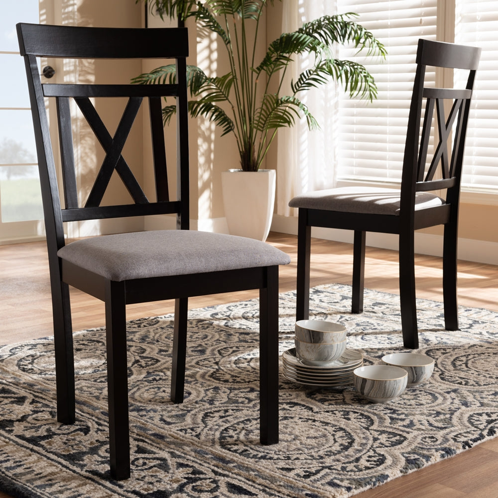 Baxton Studio Rosie Modern And Contemporary Grey Fabric Upholstered And Espresso Brown Finished Dining Chair Set