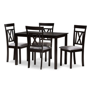 BAXTON STUDIO ROSIE MODERN AND CONTEMPORARY ESPRESSO BROWN FINISHED AND GREY FABRIC UPHOLSTERED 5-PIECE DINING SET