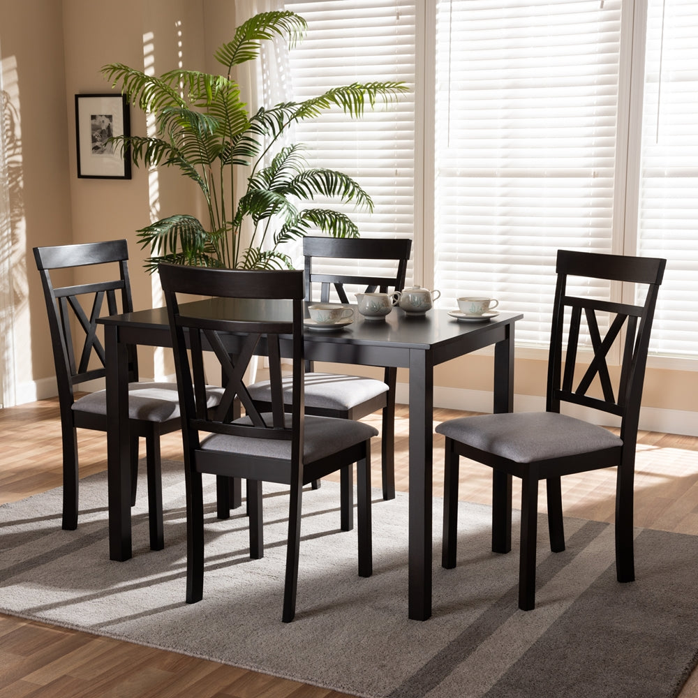 Baxton Studio Rosie Modern And Contemporary Espresso Brown Finished And Grey Fabric Upholstered 5-Piece Dining Set