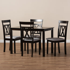 Baxton Studio Rosie Modern And Contemporary Espresso Brown Finished And Grey Fabric Upholstered 5-Piece Dining Set