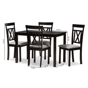 Baxton Studio Rosie Modern And Contemporary Espresso Brown Finished And Grey Fabric Upholstered 5-Piece Dining Set