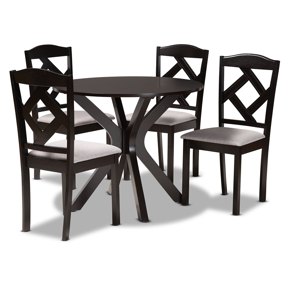 Baxton Studio Carlin Modern Transitional Fabric Upholstered and Finished Wood 5-Piece Dining Set