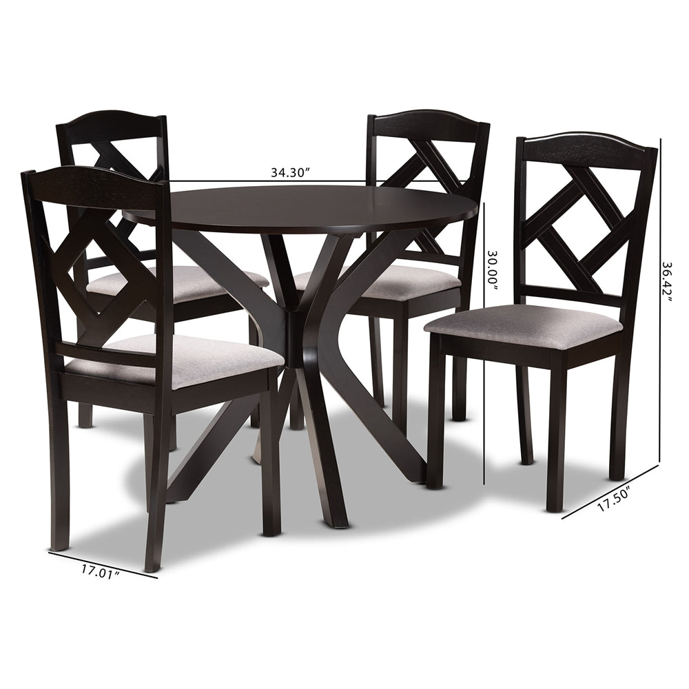 Baxton Studio Carlin Modern Transitional Grey Fabric Upholstered And Dark Brown Finished Wood 5-Piece Dining Set