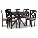 Load image into Gallery viewer, Baxton Studio Carlin Modern Transitional Grey Fabric Upholstered And Dark Brown Finished Wood 7-Piece Dining Set
