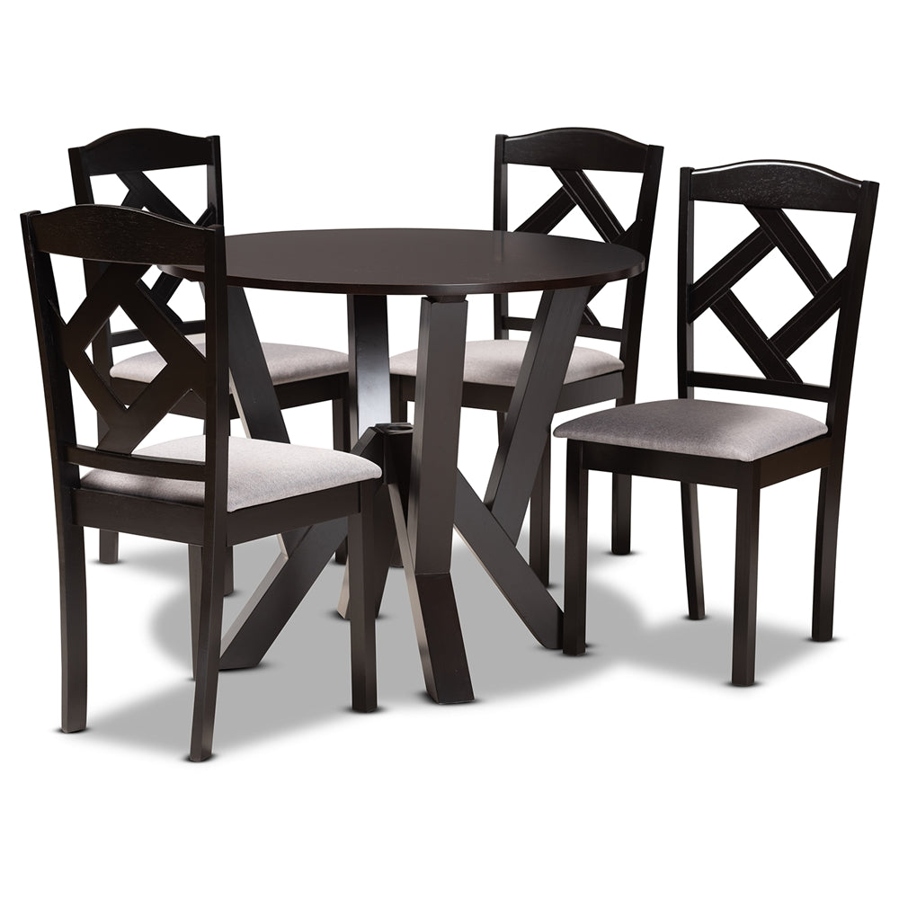 Baxton Studio Riona Modern Transitional Fabric Upholstered and Finished Wood 5-Piece Dining Set