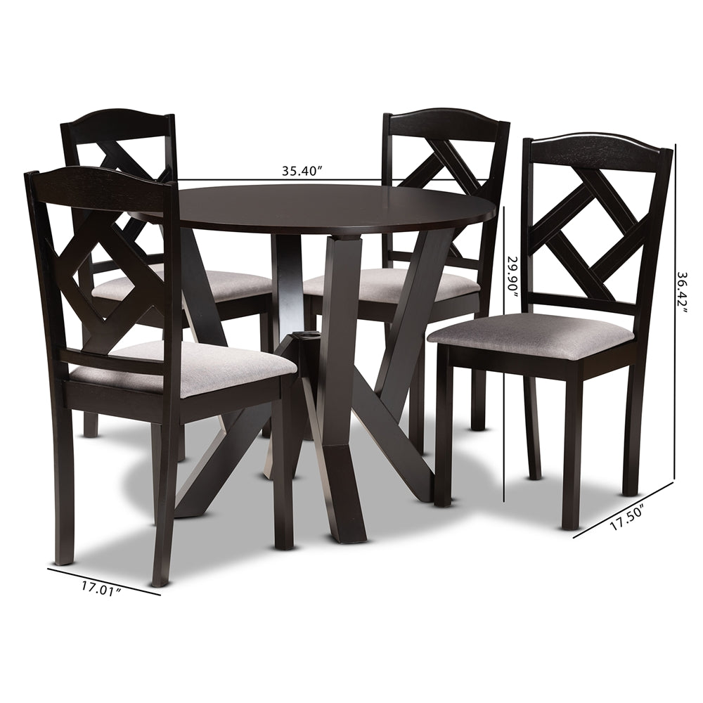 Baxton Studio Riona Modern Transitional Grey Fabric Upholstered And Dark Brown Finished Wood 5-Piece Dining Set