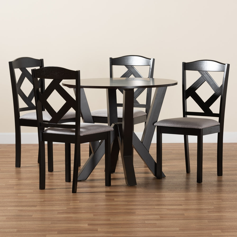 Baxton Studio Riona Modern Transitional Grey Fabric Upholstered And Dark Brown Finished Wood 5-Piece Dining Set