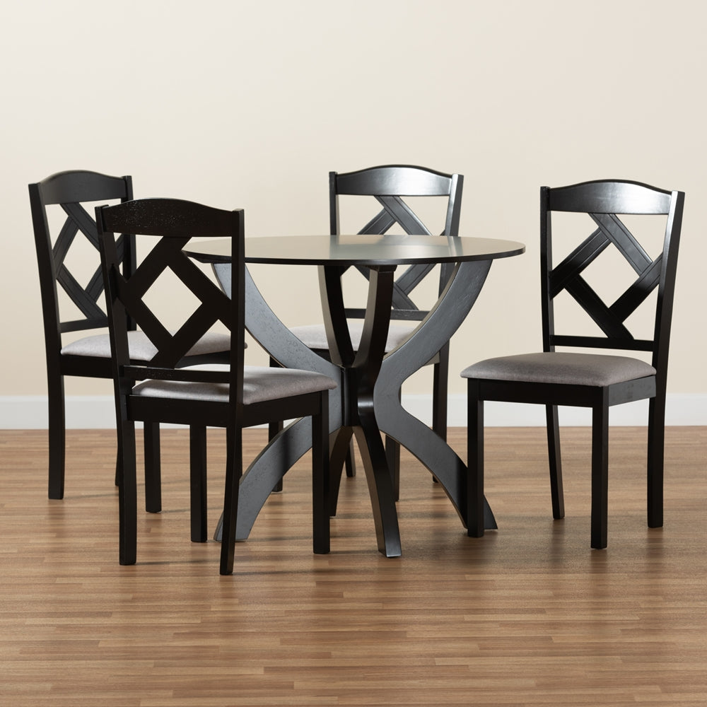 Baxton Studio Nesa Modern Transitional Grey Fabric Upholstered And Dark Brown Finished Wood 5-Piece Dining Set