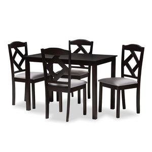 Baxton Studio Ruth Modern and Contemporary Fabric Upholstered and Finished 5-Piece Dining Set