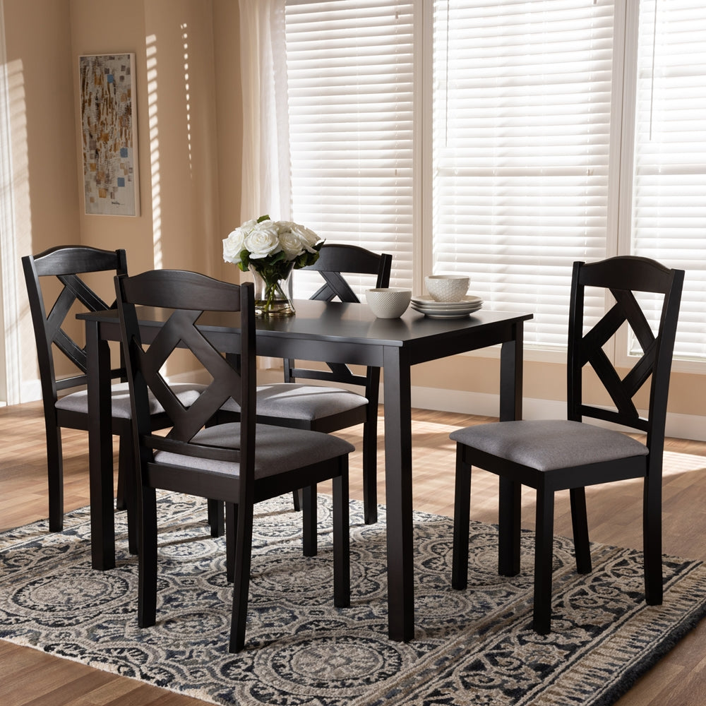 Baxton Studio Ruth Modern And Contemporary Espresso Brown Finished And Grey Fabric Upholstered 5-Piece Dining Set