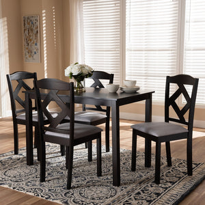 Baxton Studio Ruth Modern And Contemporary Espresso Brown Finished And Grey Fabric Upholstered 5-Piece Dining Set