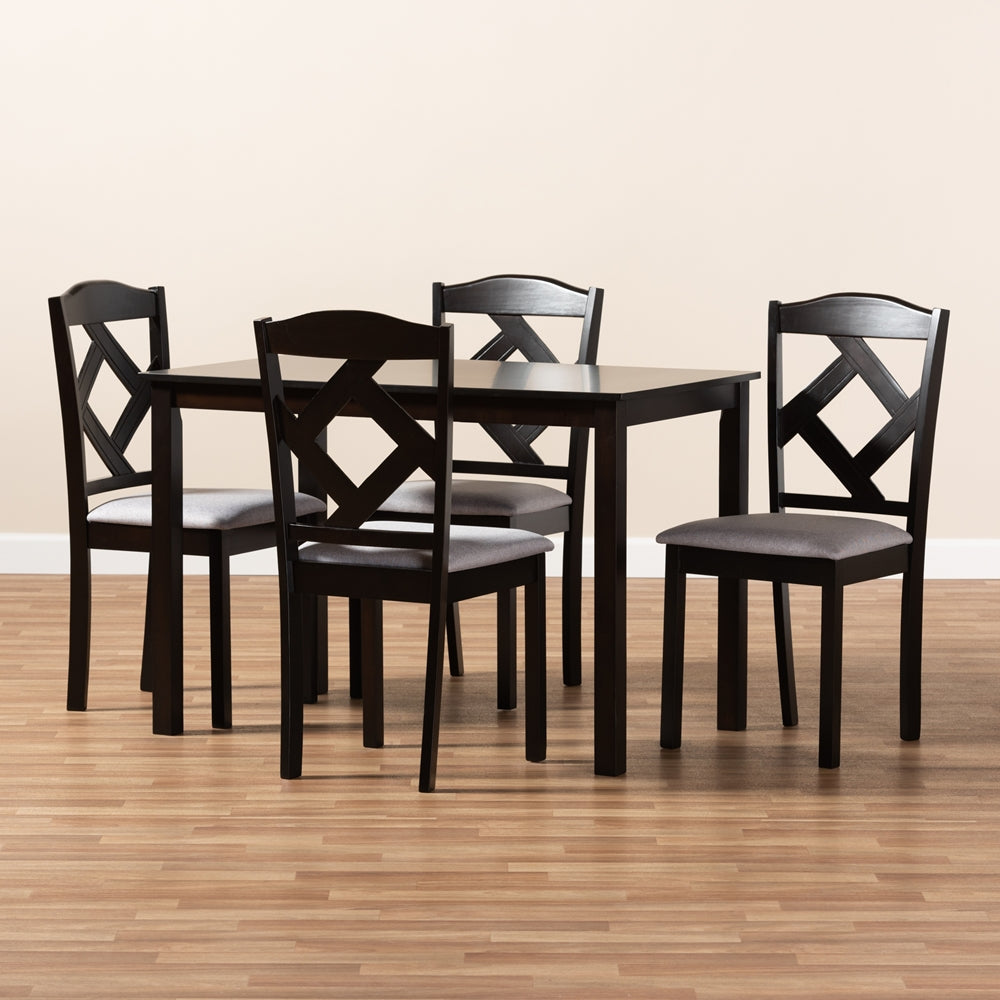 Baxton Studio Ruth Modern And Contemporary Espresso Brown Finished And Grey Fabric Upholstered 5-Piece Dining Set