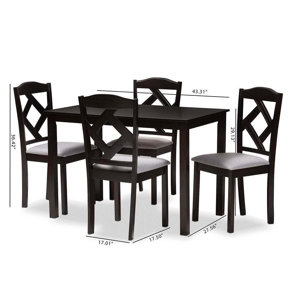 Baxton Studio Ruth Modern And Contemporary Espresso Brown Finished And Grey Fabric Upholstered 5-Piece Dining Set