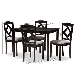 Baxton Studio Ruth Modern And Contemporary Espresso Brown Finished And Grey Fabric Upholstered 5-Piece Dining Set