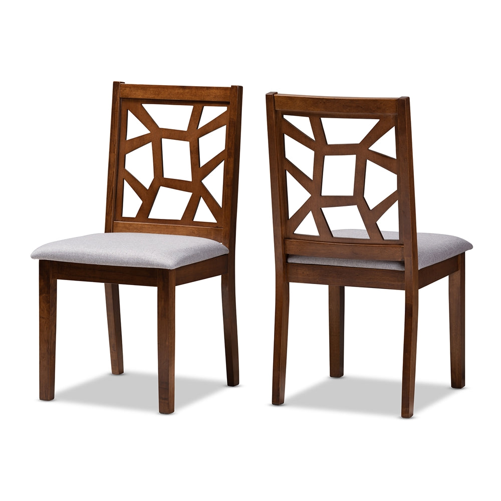 Baxton Studio Abilene Mid-Century Grey Fabric Upholstered And Walnut Brown Finished Dining Chair Set