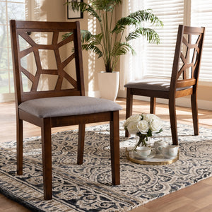 Baxton Studio Abilene Mid-Century Grey Fabric Upholstered And Walnut Brown Finished Dining Chair Set