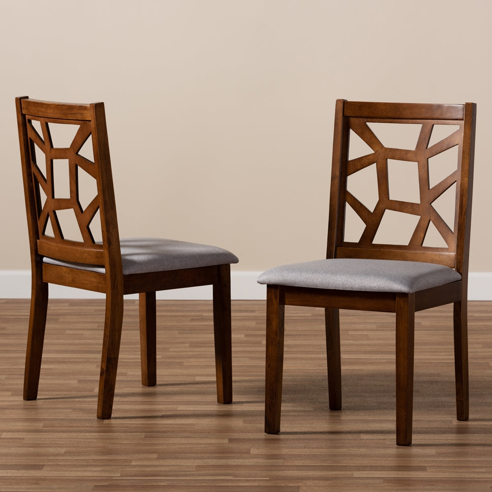 Baxton Studio Abilene Mid-Century Grey Fabric Upholstered And Walnut Brown Finished Dining Chair Set