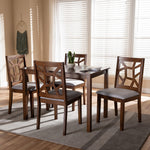 Load image into Gallery viewer, Baxton Studio Abilene Mid-Century Walnut Finished And Grey Fabric Upholstered 5-Piece Dining Set
