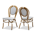 Load image into Gallery viewer, Baxton Studio Gauthier Classic French Indoor And Outdoor Navy And White Bamboo Style Bistro Stackable Dining Chair Set Of 2
