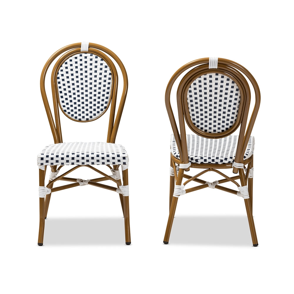 Baxton Studio Gauthier Classic French Indoor And Outdoor Navy And White Bamboo Style Bistro Stackable Dining Chair Set Of 2